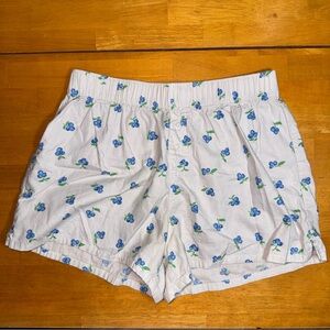 Colsie Womens Blueberry Print Boxer Lounge Shorts White & Blue Size Small